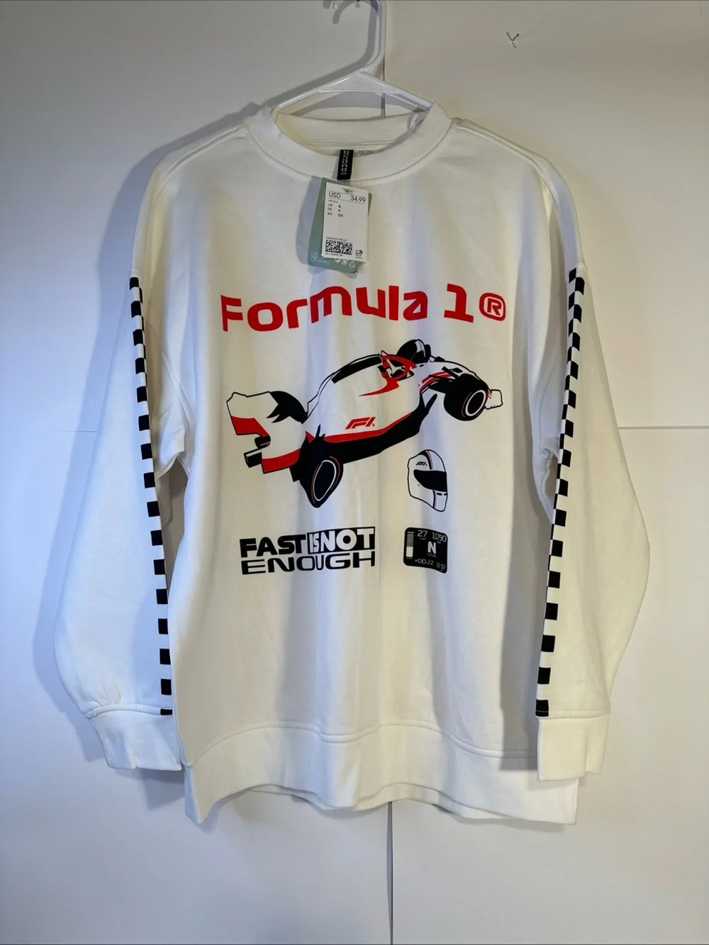 H&M White Formula 1 Graphic Crewneck Sweatshirt